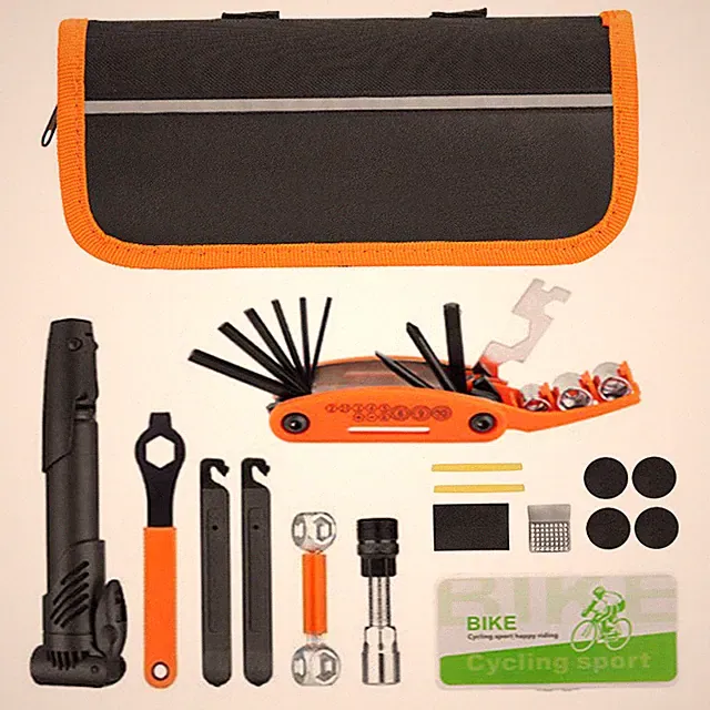Bicycle Repair Bag With Tire Pump, Portable Safety Tool Kit for Camping Travel