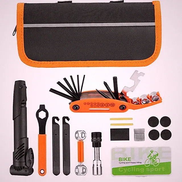 Bicycle Repair Bag With Tire Pump Portable Tool Kit for Camping Travel