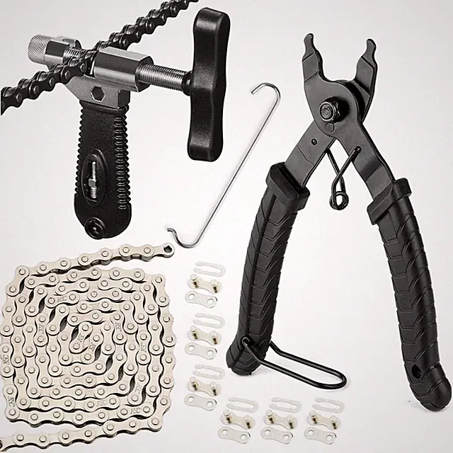 Bike Chain Repair Tool Kit with Single Speed Chain, Chain Breaker with Hook, Bik