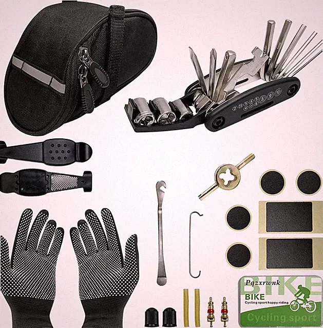 Bike Repair Kit 21 Piece Multitool Saddle Bag Tire Levers Patch Set With Gloves