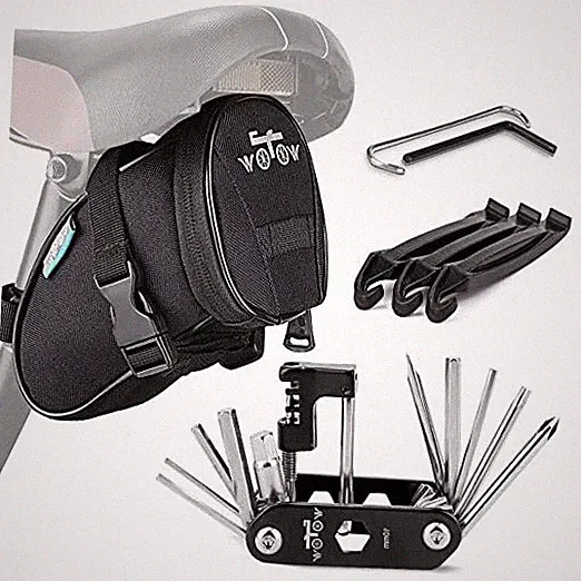 Bike Repair Tool Kit & Bike Saddle Bag, 14 in 1 Bike 14 in 1 Multitool (Black)