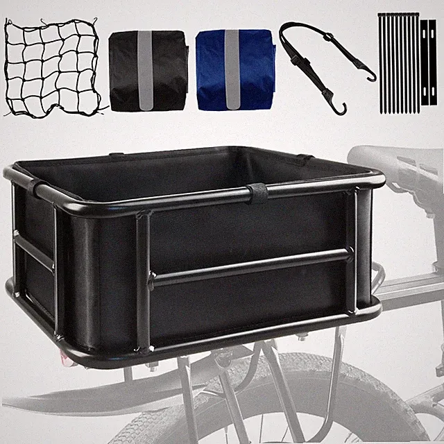 Durable Rear Bike Basket Set with Liners, Cargo Net, and Rain Covers for Ebike