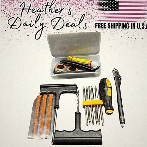 Flat Tire Tube Patch Plug Kit Motorcycle ATV Bike Reamer Tools Screwdriver Air