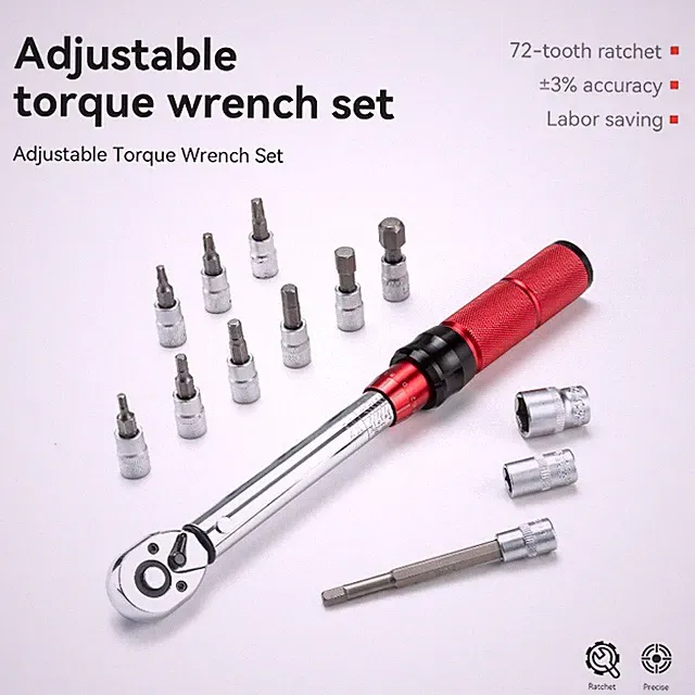 ROCKBROS 72Tooth Bike Torque Wrench Kit 1/4in Drive Dual-Direction Click 2-24 Nm