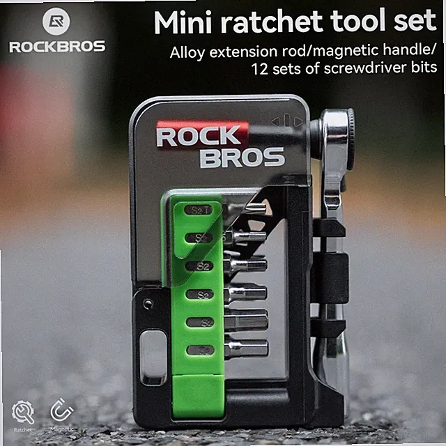 ROCKBROS Mini Ratchet Tool Set 12-in-1 Portable Bike Repair With Magnetic Handle