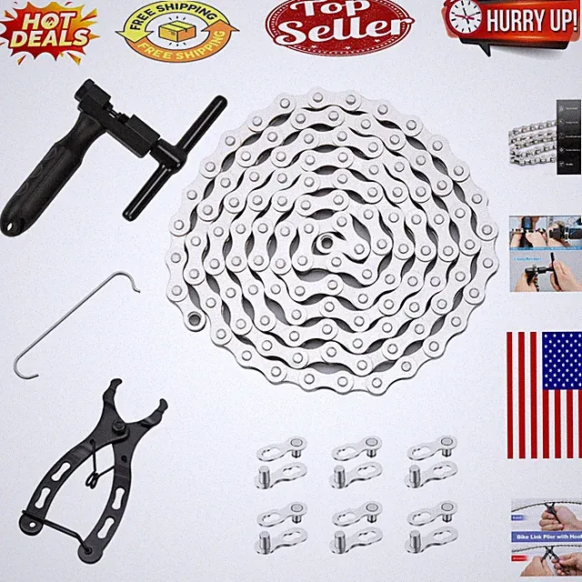 Single Speed Bike Chain Kit with Repair Tools - Durable & Rust-Resistant