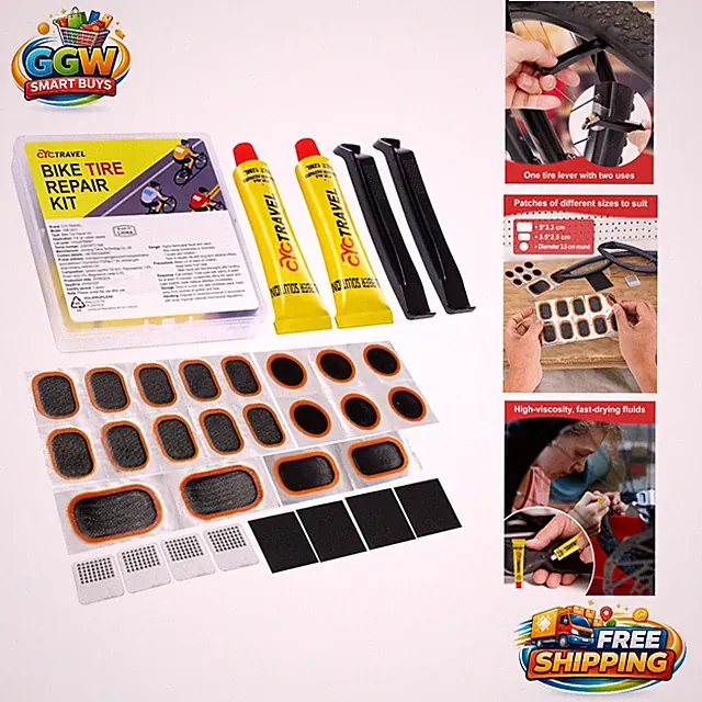 Versatile Bike Tire Repair Kit for Road & Mountain Bikes - All Tools Included